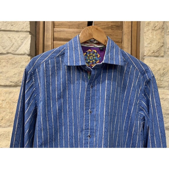 Robert Graham Men’s Long Sleeve Button Down Striped Blue Size Large - Picture 2 of 5